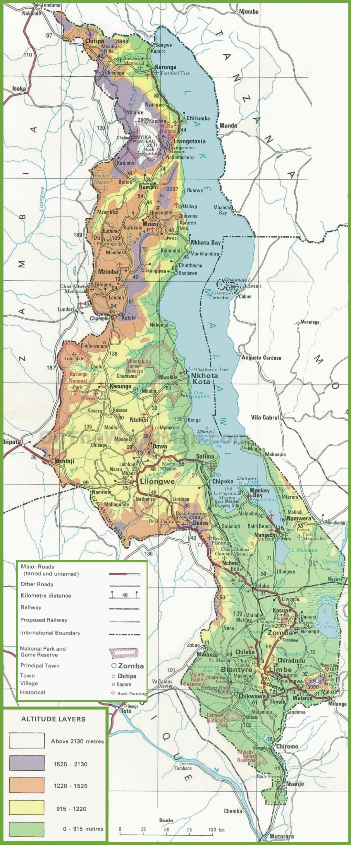نقشه از نقشه فیزیکی مالاوی